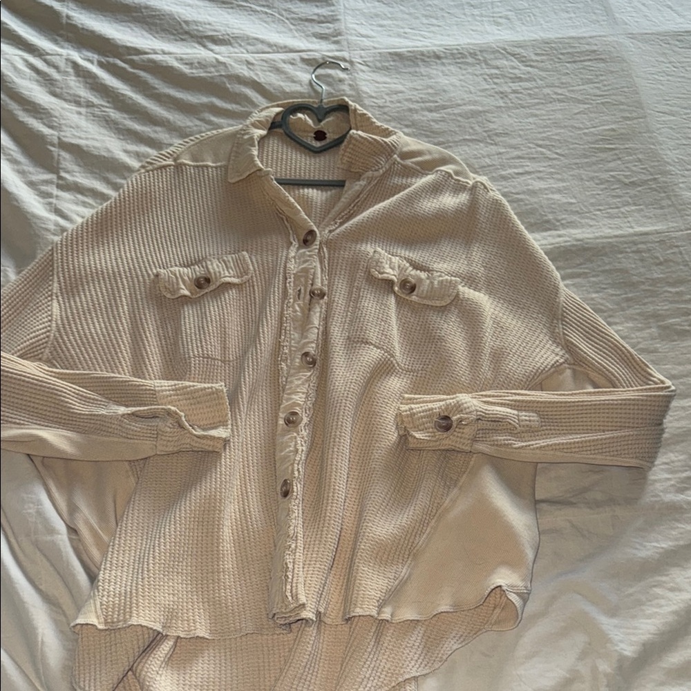 Free People Cream Waffle Knit Blouse